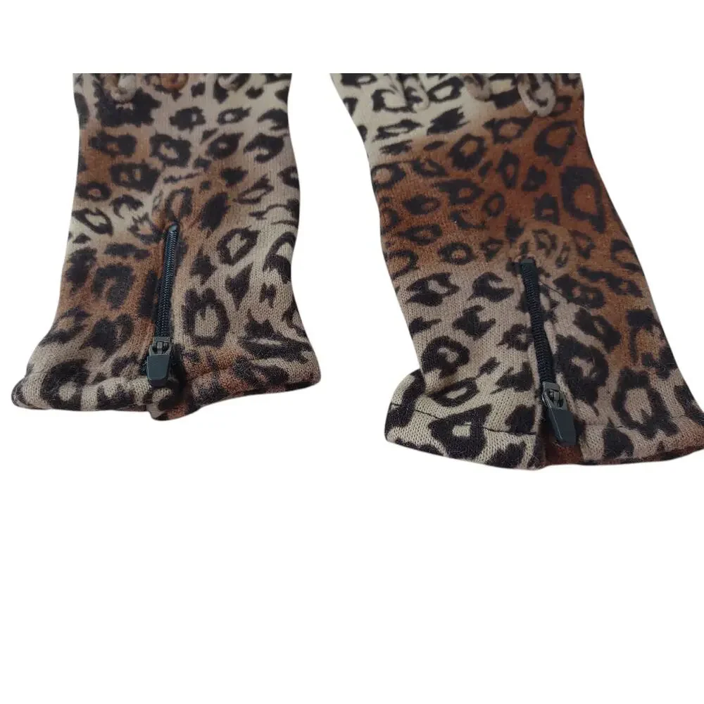 Animal Print Gloves Touch Screen Tech Fingers Size L Cheetah Print Unisex Zipper